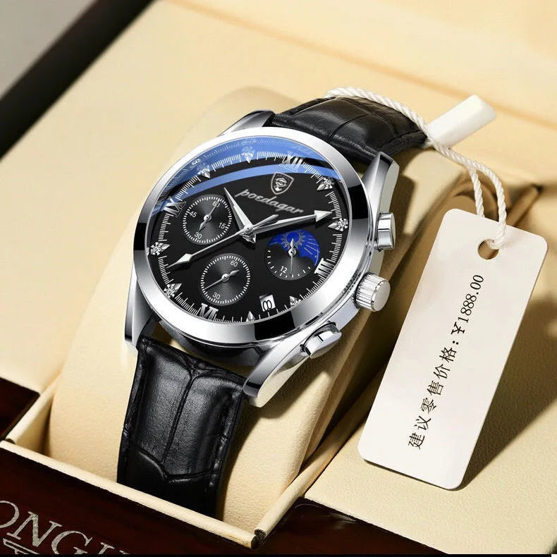 POEDAGAR Men Watch New Top Brand Luxury Waterproof Luminous Sport Wristwatch Quartz Military Genuine Leather Relogio Masculino