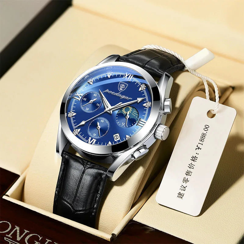 POEDAGAR Men Watch New Top Brand Luxury Waterproof Luminous Sport Wristwatch Quartz Military Genuine Leather Relogio Masculino