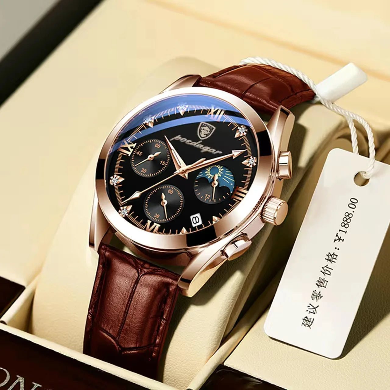 POEDAGAR Men Watch New Top Brand Luxury Waterproof Luminous Sport Wristwatch Quartz Military Genuine Leather Relogio Masculino