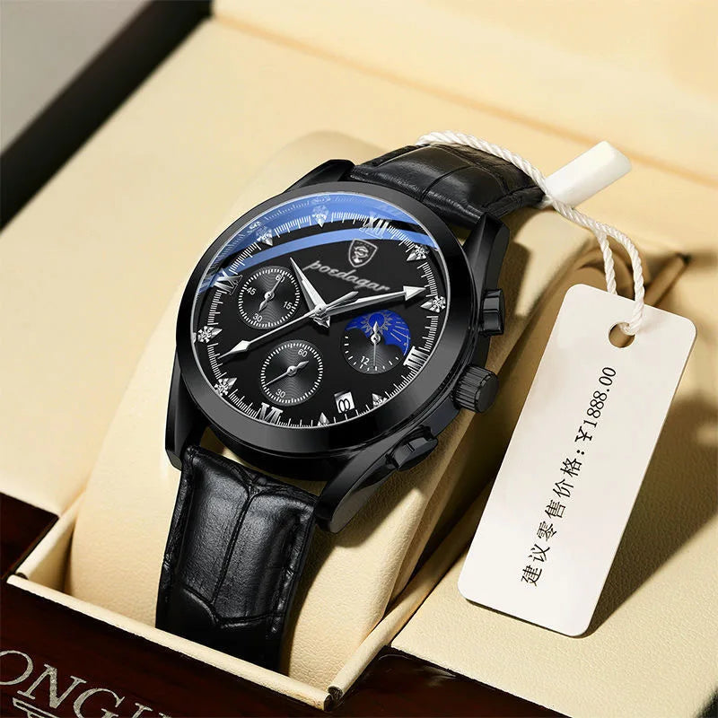 POEDAGAR Men Watch New Top Brand Luxury Waterproof Luminous Sport Wristwatch Quartz Military Genuine Leather Relogio Masculino